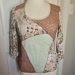 Early 2000's Vintage Patchwork Lace Scoop Neck Top